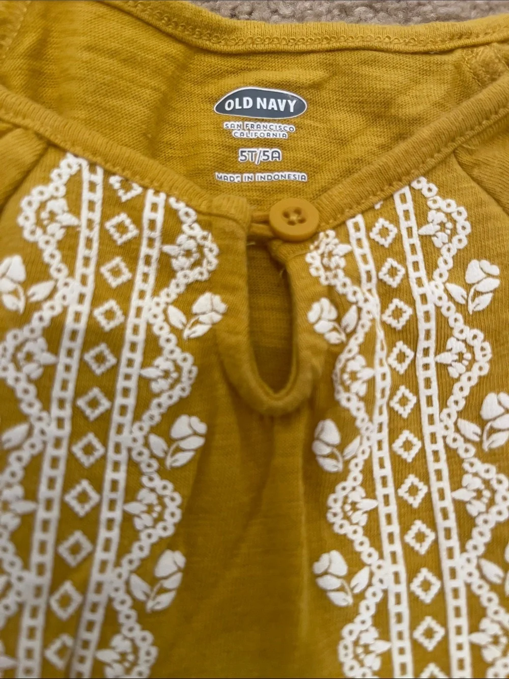 Old Navy Mustard Peplum Long-Sleeve Top with White Lace Trim